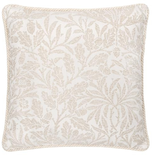 Morris&Co. Acorn Tonal Feather Rich Filled Cushion – Piped Jacquard Woodland Pillow with Rope Trim (Ivory - 50x50cm)