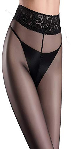Giulia Elegante Strumpfhose mit Spitzenbund 'Impresso 20', 20 DEN, Farbe: Daino, Größe: 3 (M)