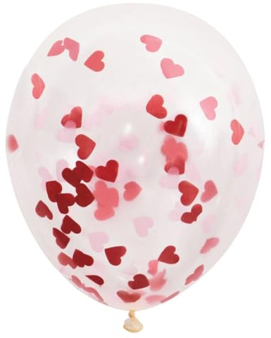 Clear Latex Balloons with Red Heart Confetti (40cm) Pack of 5 - Perfect for Romantic Celebrations and Events
