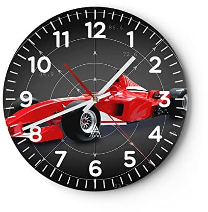 Modern Wanduhr Formel F1 Auto Geschwindigkeit 30x30cm Rund Klein Wand Uhr Glas Analog Zimmeruhren Küche Büro Wohnzimmer Glasuhr Wall Clock Dekoration Design Wanddekoration Küchenuhr C4AR30x30-2255