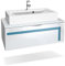 Vladon Mueble de Baño Aloha V2, Carcasa en Blanco Mate/Frentes en Blanco Alto Brillo y Offsets en Teal Alto Brillo con Lavabo sobre encimera y Grifo (M1)