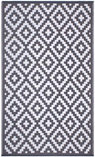 FH Home Outdoor-Teppich - wasserdicht, farbecht, wendbar - recycelter Premium-Kunststoff - Geometrisch - Terrasse, Veranda, Balkon, Waschküche - Aztec - Grau & Weiß knitterfrei - 120 x 180