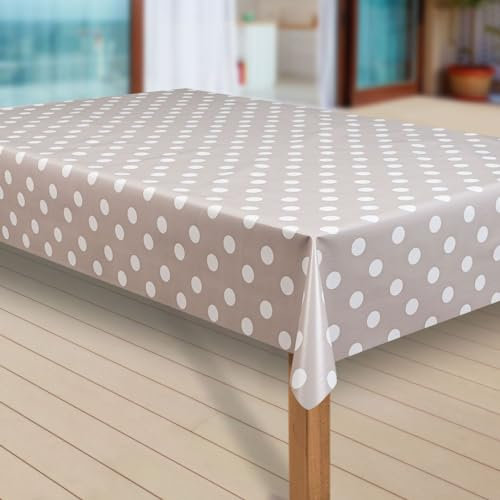 laro Wachstuch-Tischdecke Abwaschbar Garten-Tischdecke Wachstischdecke PVC Plastik-Tischdecken Eckig Meterware Wasserabweisend Abwischbar G07, Muster:Punkte beige-grau, Größe:140x300 cm