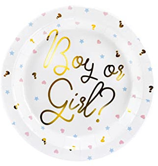 PartyDeco-Paquete de 6 Platos de cartón de 23 cm con Texto Boy or Girl para Fiestas de recreo de género, Estrellas y Corazones, Color Rosa, (TPP44)