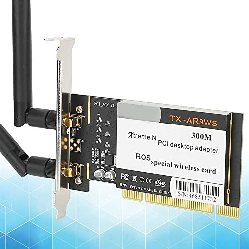 Adaptateur de Bureau, Adaptateur de Bureau PCI, Carte réseau WiFi sans Fil 300 Mbps 802.11b/g/n + 2 antennes AR9223