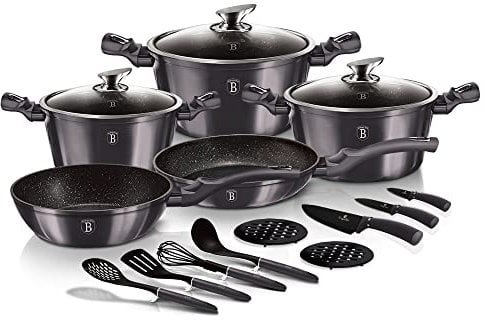Berlinger Haus, Batterie de Cuisine de 17 Pièces, Metallic Line Carbon Pro Edition, Collection Carbon Pro, en aluminium forgé et d'un revêtement antiadhésif noir à 3 couches, BH/6920