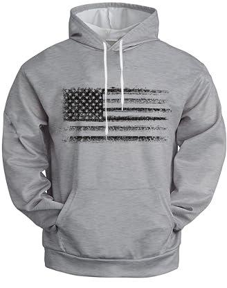 H HYFOL Graphic Hoodies für Herren USA Flagge Amerikanische Patriotische Langarm Tasche Pullover Sweatshirts, GRAU, Small