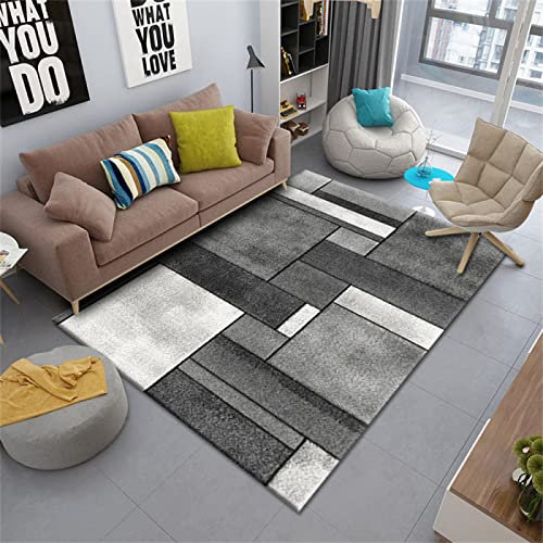 RUGMRZ Wohnzimmerteppich 120 x 160 cm Fleckerlteppich grau Teppich Selber Machen Geometrisches Muster des Grauen Und Weißen Rechtecks Kurzflor