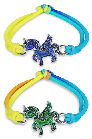 Payivsve Armband Mit Pferdeanhänger | 2 Stk Stimmungsarmband als Geschenk für Mädchen | Pferde-Armband in Regenbogenfarben