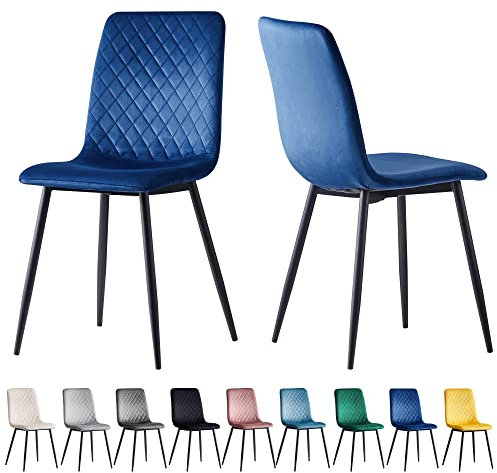 mcc direct Set mit 2 Designer-Esszimmerstühlen aus Samtstoff, Metallbeine, Lexi-Stühle (Blau)