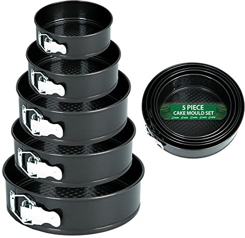 ZENO Cake Tin Set 5 PCS | Springform with Removable Bottoms | Metal Handles | Non-Stick Coating | Loose Base Baking Pan Tray | Perfect for Cakes and Cheesecake - Sizes 22/24/26/28/30 CM