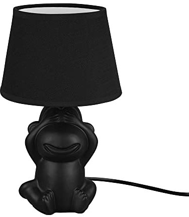 etc-shop Nachttischleuchte Affe Tischlampe Keramik schwarz Beistellleuchte Affe Stoffschirm, Schnurschalter, 1x E14 Fassung, DxH 17x27 cm
