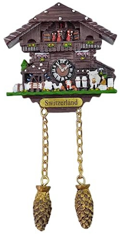 Reloj de cuco de Suiza, imán de nevera 3D, recuerdo de viaje, decoración de nevera, calcomanía magnética pintada a mano