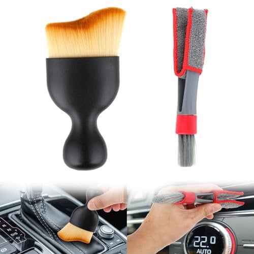Amaxiu Car Detailing Brushes Set, 2PCS Multi Functional Car Interior Cleaning Soft Brush Double Head Brush for Car Clean Interior Car Brush Car Dust Brush Interior Car Cleaning Kit