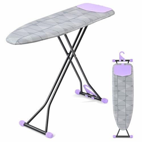 APEXCHASER Ironing Board with Iron Rest, Compact and Space Saver Iron Board, Extra Thick Cover, Height Adjustable, Wall Mount & Closet Hanger 13x43 Grey
