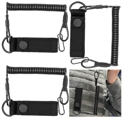 ZHIYUQL® 3 Stück Paracord Tactical Lanyard Spiral SchlüSselanhänger Kette mit Karabiner Schwarz Schlüsselband Ausziehbar 125cm für Angeln Schlüssel Camping
