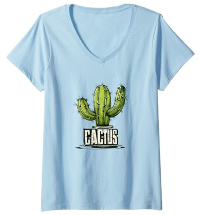 Damen Kaktus Kostüm für Kakteen Fans T-Shirt mit V-Ausschnitt