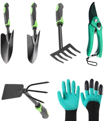 KATLKIU 6-teiliges Gartengeräte-Set zum Umpflanzen, Lockern des Bodens und Unkrautjäten für Garten, Balkonkästen und Blumenbeete