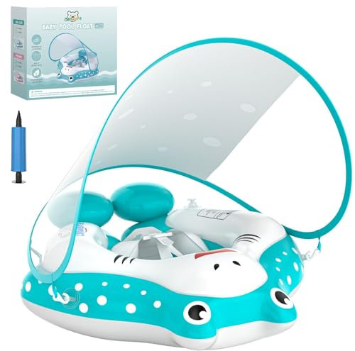 Baby Pool Float mit Baldachin - Aufblasbare Kleinkind-Schwimmschwimmer Verstellbarer Sicherheitssitz & Nein - Flip Tail für 3-36 Monate (L Größe)