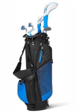 Amazon Basics Juego de Palos de Golf, 6 Piezas con Bolsa de Soporte, Palo con Cara de Gran Tamaño, Centro de Gravedad Bajo, Diestro, Azul/Negro
