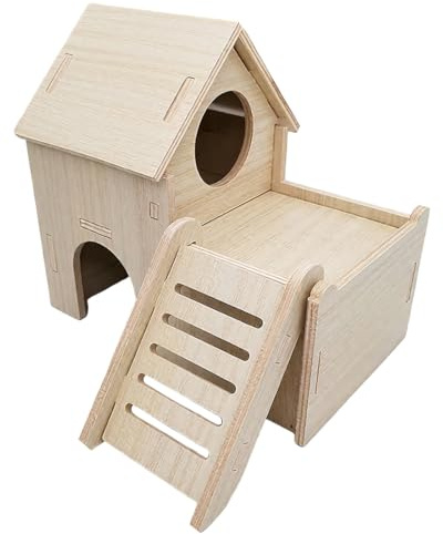 GXGM Hamster Haus Holz, Hamsterhaus aus Holz, Mehrkammernhaus, Spielplatz, Haus für Zwerghamster, Rennmäuse, Goldhamster (Groß 15 * 8 * 13 cm)