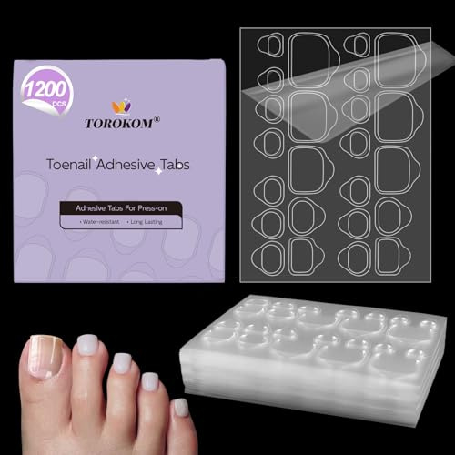 TOROKOM Ongles en Gelée Autocollants pour Faux Ongles de Pied – Ongles Adhésifs Transparent, Imperméable, Faciles à Appliquer et à Retirer, Ongles Press-On sans Colle (50 Feuilles - 1200P)