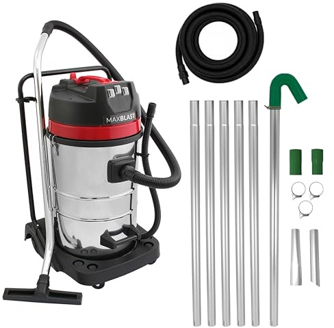 MAXBLAST Sistema pulizia grondaie Aspirapolvere industriale 80L secco/umido con kit aste 1,2–7,2 m, tubo 5 m, 3000W, triplo motore, filtro in tessuto, cavo 9 m, accessori inclusi