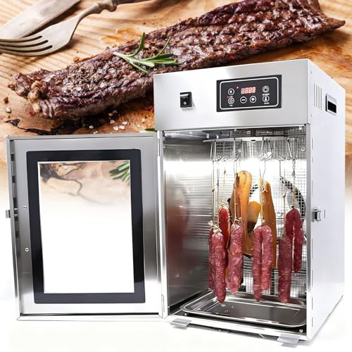 Trockenschrank Für Fleisch, Edelstahl, Mit LED-Anzeige, Dry Aged Reifeschrank Mit 14 Haken, Temperaturregelung 30-90℃ Und 24-Stunden-Timer Für Trockenfleisch, Wurst