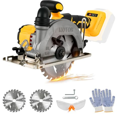 Akku-Kreissäge Kompatibel mit 20V Dewalt Akku, 6 Zoll Bürstenlose Kreissäge 0-45° Schnittwinkel, Schnitttiefe und Winkel 50mm(90°)-33mm (45°), 6200RPM, 2 Sägeblätter, für Holz, Weichmetall