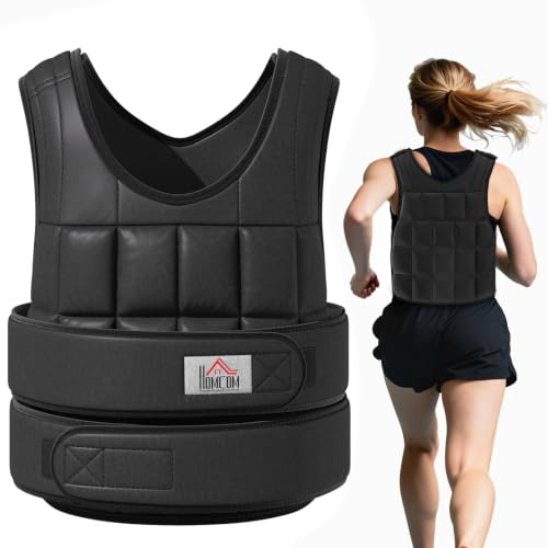 HOMCOM Gewichtsweste 10/20kg Verstellbare Trainingsweste Damen Herren | Herausnehmenbar Gewichten, Klettverschlüsse, Laufweste, Muskelaufbau, Krafttraining, Laufen, Fitness, Cross Training