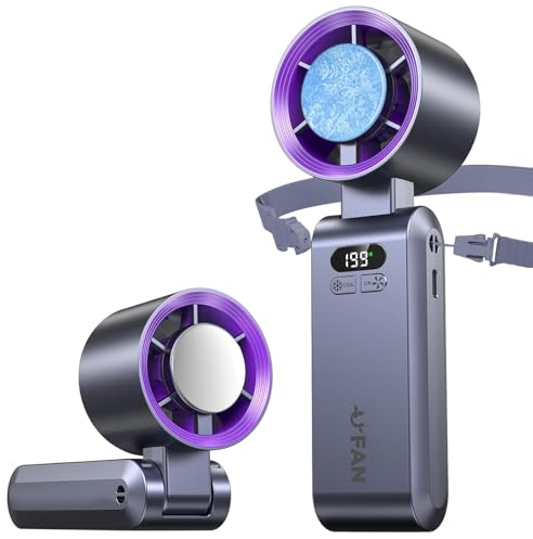 Mini Ventilatore Portatile, Ventilatore da Mano con 1-199 Velocità, Funzione di Raffreddamento, 5000mAh Ricaricabile via USB, Display LED, Tavolo e da Collo per i viaggi,il plein air,l'hogar(Grigio)