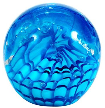 Pfronten Traumkugel 243 groß (9 cm) weiß blaue Welle, nachtleuchtend, Briefbeschwerer, Glaskugel, Paperweight