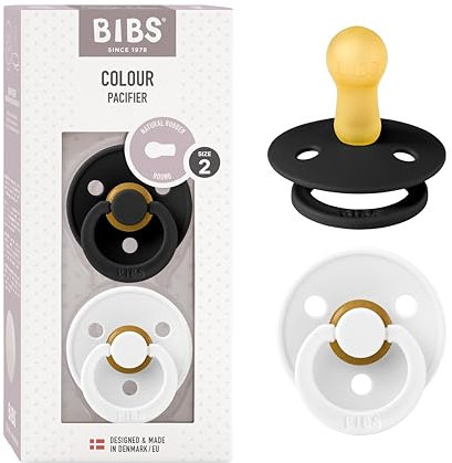 BIBS Colour Schnuller 2er-Pack, BPA-frei, Kirschform Nippel. Naturkautschuk/Latex, Hergestellt in Dänemark. Größe 2 | 6+ Monate | 2-Pack, Black/White