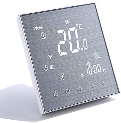 Qiumi Smart Wifi Thermostat for individual Gas/Water Boiler Heating Works with Amazon Alexa Google Home IFTTT 5A Dry Contact, Innovation Brushed panel(Adjustable brightness)