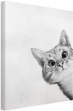 Bilderwelten Leinwandbild - Illustration Katze Zeichnung Schwarz Weiß 40 x 30 cm