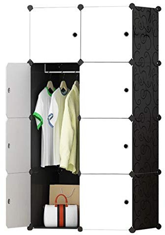 BRIAN & DANY Kleiderschrank aus 8 Würfeln, modularer Speicher-Organisator Kunststoffschrank mit Türen & 1 Aufhängern, tiefere Fächer als normal (45 cm vs. 35 cm) für mehr Platz