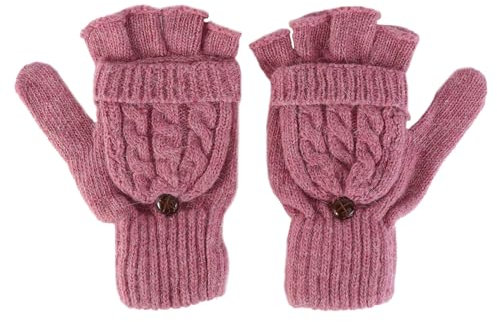 iplusmile Damen Winterhandschuhe Warme Wolle Gestrickt Cabrio Halbfinger Handschuhe Fingerlose Fäustlinge (Pink)