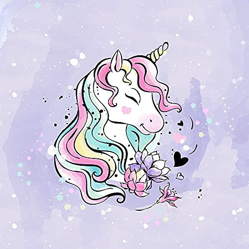 Keine Meterware, Stoffe zum Nähen, Stoff für Kinder, 95% Baumwolle, 40x50cm: 1 French Terry Sweat Stoff Panel Einhorn Blumen Punkte Herzen - Mädchen Sommersweat - Leander