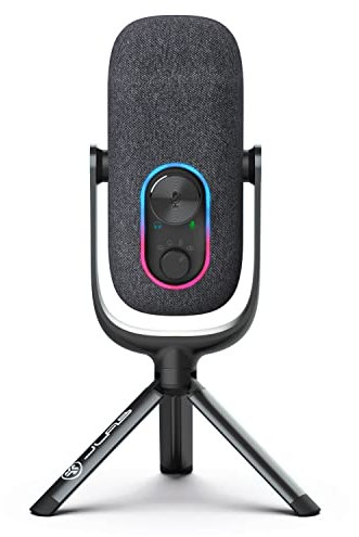 JLab Epic Talk USB Microphone, Black, USB-C Output, Cardioid, Omni, Stereo, and Bi-Directional, 192k Sample Rate, Volume Control, Gain Control, and Quick Mute, 3.5mm AUX, Plug and Play