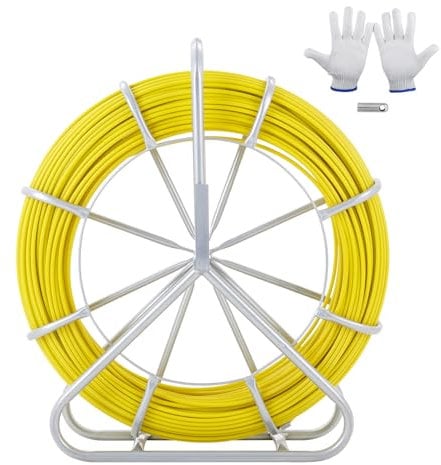 VEVOR Fish Tape Fiberglass, 600 ft, 5/16 in, Duct Rodder Fishtape Wire Puller, Cable Running Rod with Steel Reel Stand, 3 Pulling Heads, Fishing Tools for Walls and Electrical Conduit, Non-Conductive