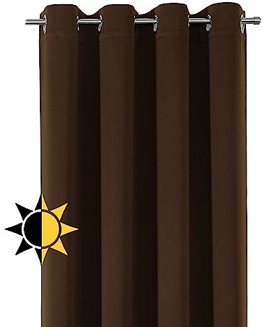 BEAUTEX Verdunkelungsgardine mit Ösen, Blackout Ösenschal Blickdicht abdunkelnd, Größe und Farbe wählbar (Breite: 140 cm, Höhe: 175 cm, Dunkelbraun)