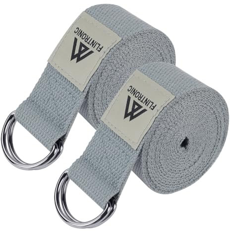 Flintronic Yogagurt, Yoga Gurt, 2 Stück 2,5 m Yoga Strap, Stretching Yoga Band mit D-Ring, 100% Baumwolle, Yoga-Zubehör, Fitness Stretchgurt für Anfänger und Fortgeschrittene für Yoga, Pilates