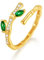 CRYSLOVE 925 Sterling Silber Ringe für Frauen Bamboo Grüner Blattring Ring 14K Vergoldet Verstellbar Natürliche Offener Ringe Damen Schmuck Personalisierte Geschenke