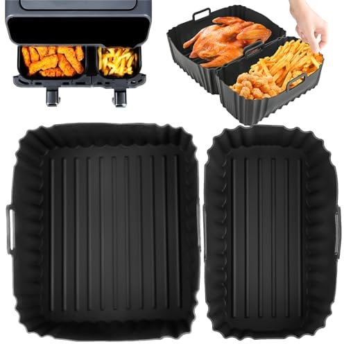 Pack of 2 Silicone Mould Hot Air Fryer for Tefal EY901840 5.2 L/3.1 L, Dual Fryer Airfryer Silicone Mould, Reusable Hot Air Fryer Baking Mould for Tefal/Lakeland/Tower T17099/Salter EK5729
