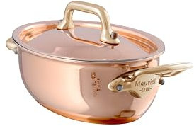 Mauviel M'MINIS Ovaler Schmortopf aus Kupfer mit Deckel, Messinggriffe, 0,4 l, 652113