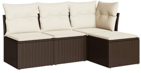 vidaXL Garten Sofagarnitur mit Kissen 4-TLG., Gartenmöbel Gartengarnitur, Sitzgruppe Sitzgarnitur, Lounge Sofa Garnitur Terrasse, Braun Poly Rattan