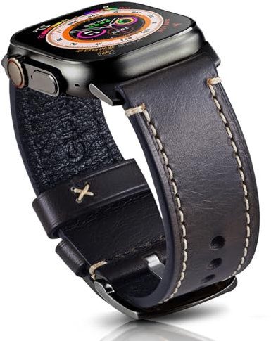 Gitalian Italian Leather Band Compatible with Apple Watch Band 49mm 46mm 45mm 44mm 42mm for Men, Genuine Leather Replacement Strap for iWatch Ultra2/1 Series 10 9 8 7 6 5 SE2, Gray Black