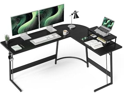 CubiCubi Gaming Tisch Eckschreibtisch 170 x 120 cm, Schreibtisch L Form für Gaming, Ecktisch Computertisch Mit Monitorständer, Platzsparend, Einfach zu Montieren Eck Tisch, Schwarz