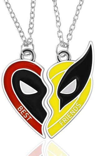 Qixiang CB Best Friend Deadpool and Wolverine Necklace,Half Heart Pendant Friendship Necklace BFF Necklace for Men and Women Stocking Stuffer,BFFs Necklace Couples Jewelry Accessories, L, Stainless
