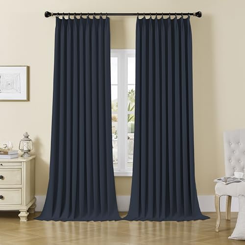 Blackout Navy Patio Door Curtain Panel 96 Long Thermal Insulated Pinch Pleat Drapery for Traverse Rod Track Bedroom Decor 54 W x 96 L Single Panel